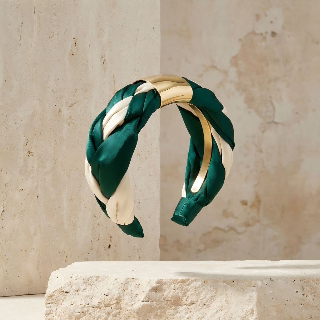 Green and White Braided Metal Headband
