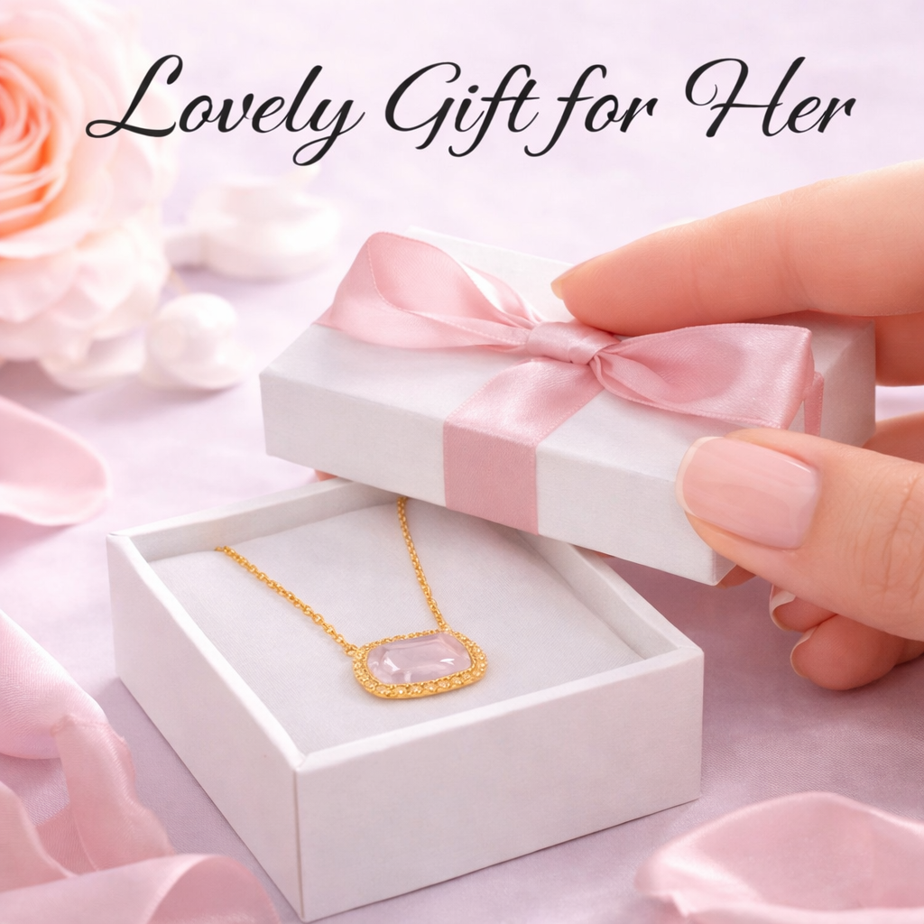 Gold Oval Pink Stone Pendant Necklace