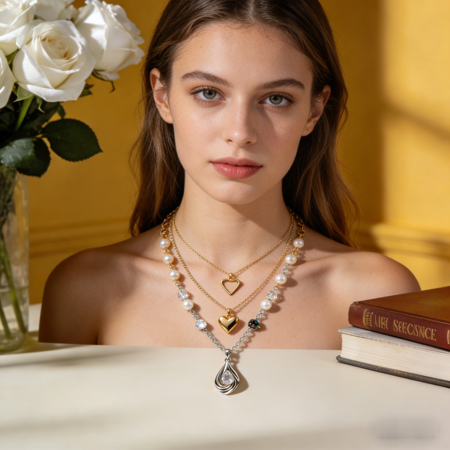 ๐ "Triple Layer Mixed Heart & Pearl" โ 3-Strand Design | Gold Heart, Pave Heart & Pearl | Statement Luxury ๐