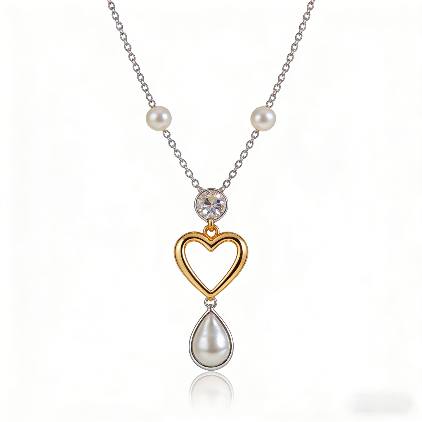๐ "Mixed Metal Heart & Pearl Necklace" โ Two-Tone Chain | Open Heart Pendant with Drop Pearl | Timeless Romance ๐ฟ