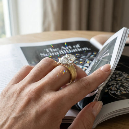 Two-tone gold oval diamond ring