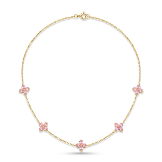 Pink Flower Charm Chain Necklace