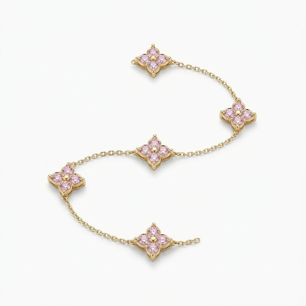Gold Pink Floral Charm Bracelet
