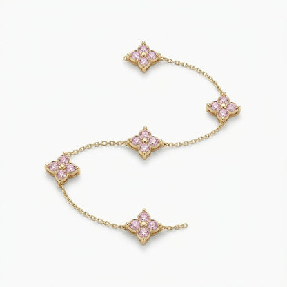 Gold Pink Floral Charm Bracelet
