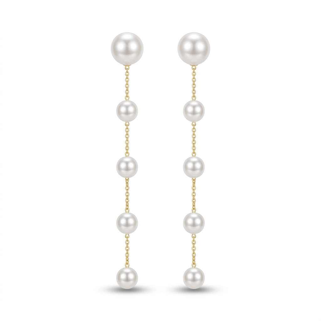 Gold Chain Pearl Drop Earrings