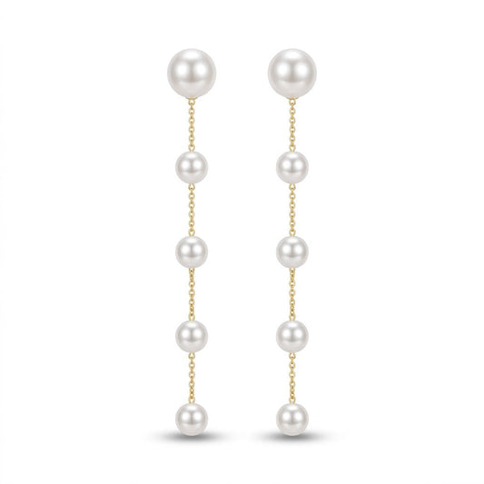 Gold Chain Pearl Drop Earrings
