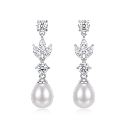 Silver Crystal Pearl Drop Earrings