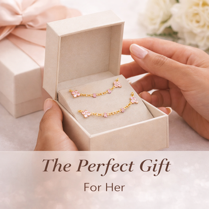 Gold Pink Floral Charm Anklet