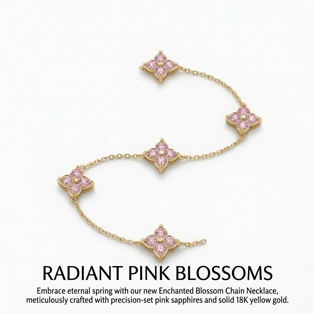 Gold Pink Floral Charm Bracelet