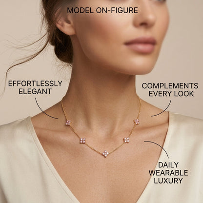 Pink Flower Charm Chain Necklace