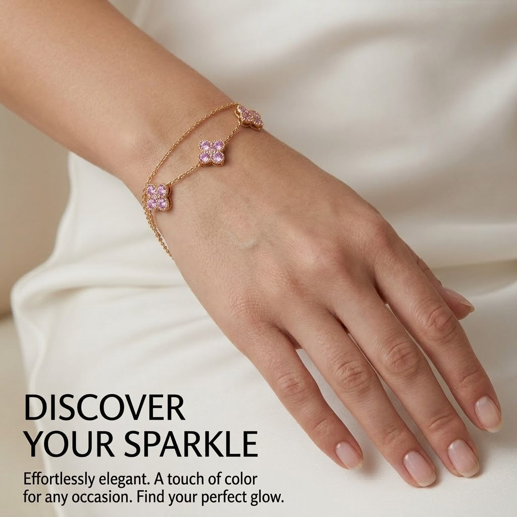 Gold Pink Floral Charm Bracelet