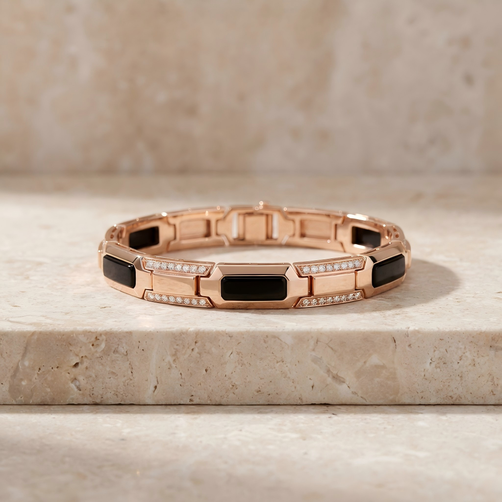 Rose Gold Black Onyx Diamond-Set Bracelet