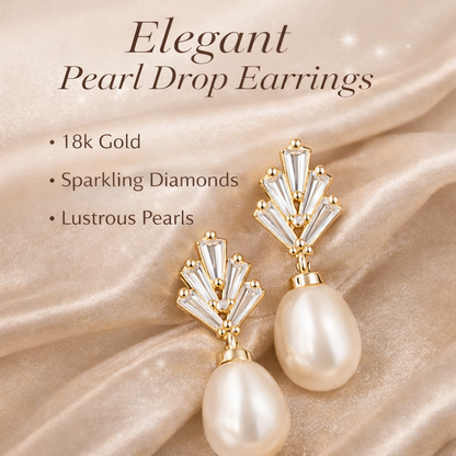 Gold Fan Crystal Pearl Drop Earrings