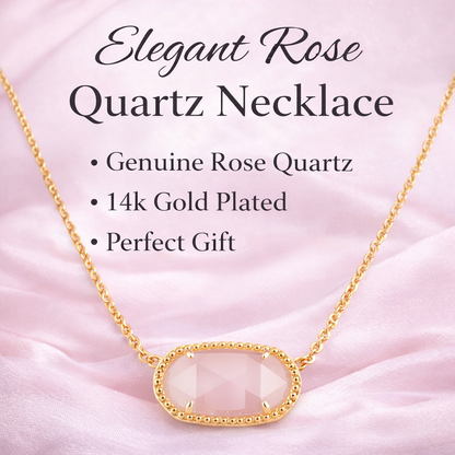Gold Oval Pink Stone Pendant Necklace