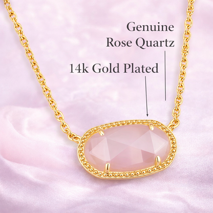 Gold Oval Pink Stone Pendant Necklace