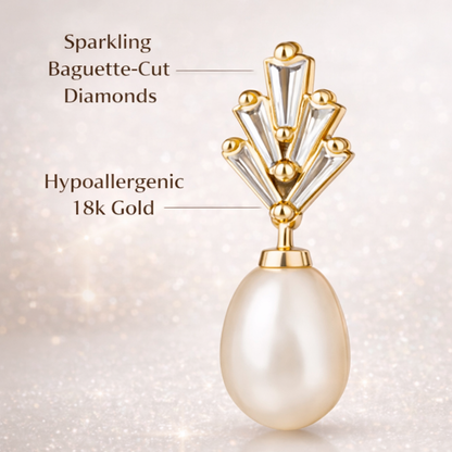 Gold Fan Crystal Pearl Drop Earrings