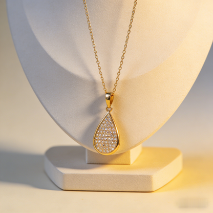 ☀️ "Pave Diamond Teardrop Pendant" – Shimmering Pave Setting | Delicate Chain | Everyday Luxury ✨