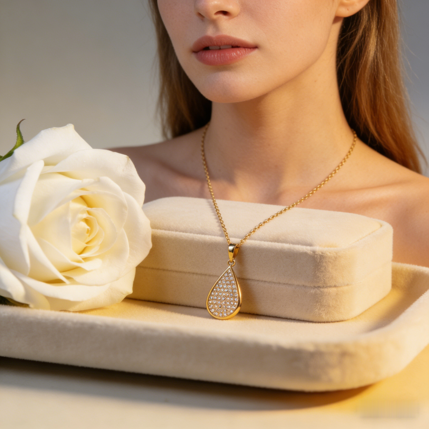 ☀️ "Pave Diamond Teardrop Pendant" – Shimmering Pave Setting | Delicate Chain | Everyday Luxury ✨