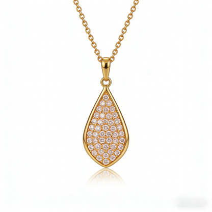 💎 "Full Pave Teardrop Gold Necklace" – Dainty Gold Chain | Teardrop Pendant Paved with Micro CZ | Sparkle for Evening 🌟
