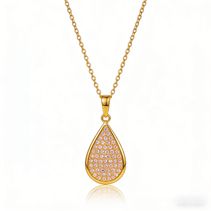 ☀️ "Pave Diamond Teardrop Pendant" – Shimmering Pave Setting | Delicate Chain | Everyday Luxury ✨