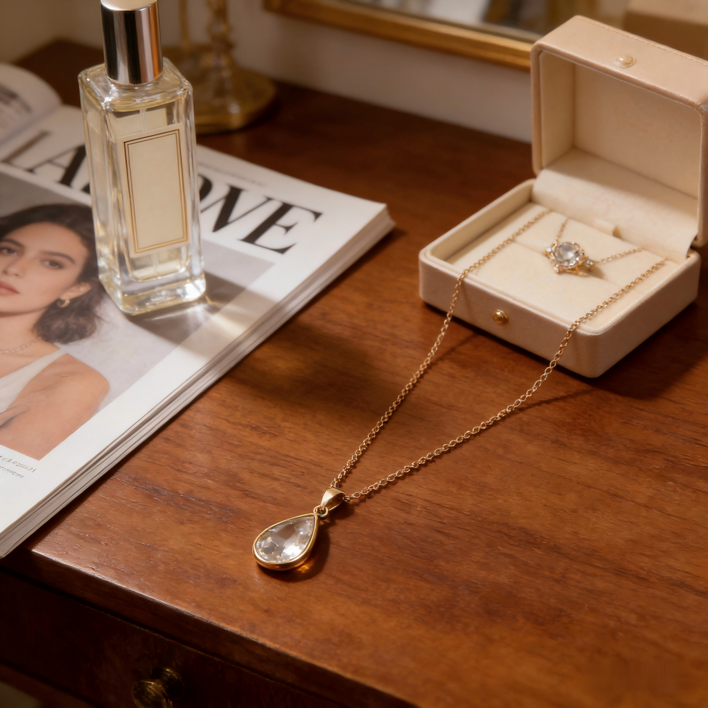 💧 "Solitaire Teardrop Crystal Necklace" – Delicate Chain | Single Clear Teardrop Crystal | Pure Elegance 🕊️