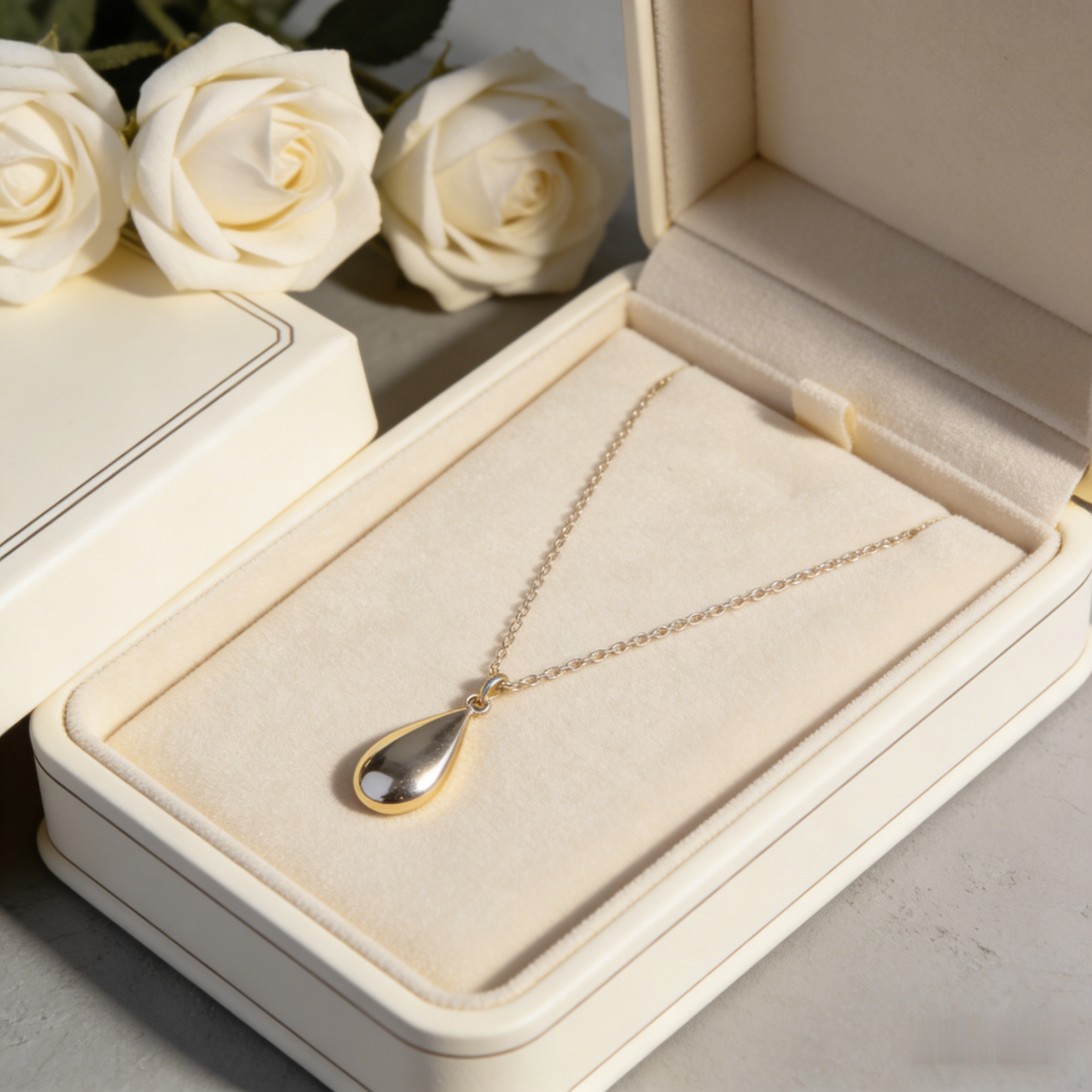 ☯️ "Two-Tone Teardrop Pendant Necklace" – Split Design | Silver & Gold Plated | Modern & Balanced Style 🤍