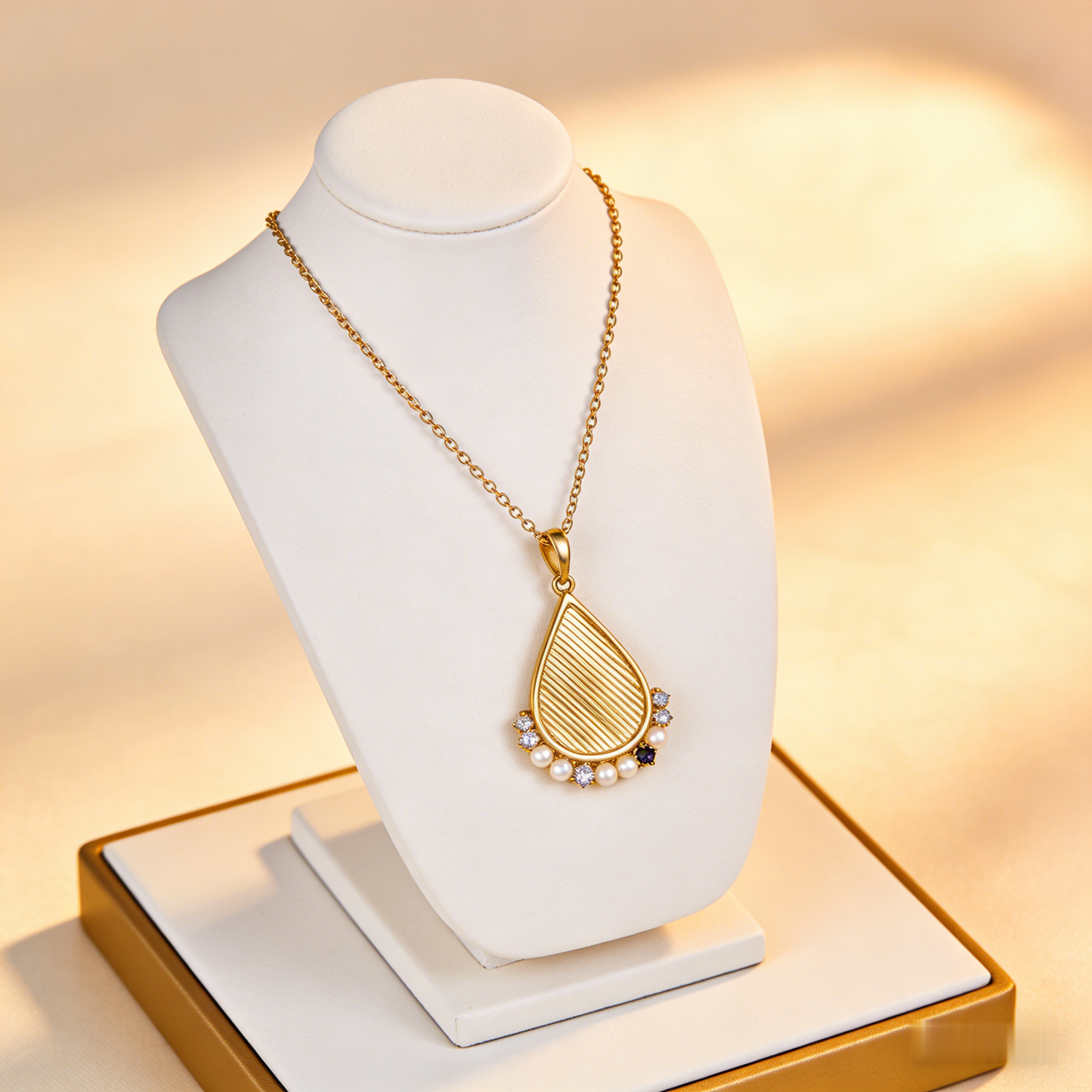 🍂 "Textured Gold Teardrop & Pearls" – Engraved Detailing | Cultured Pearls & Stone Clustered Accent | Boho Chic 🌾