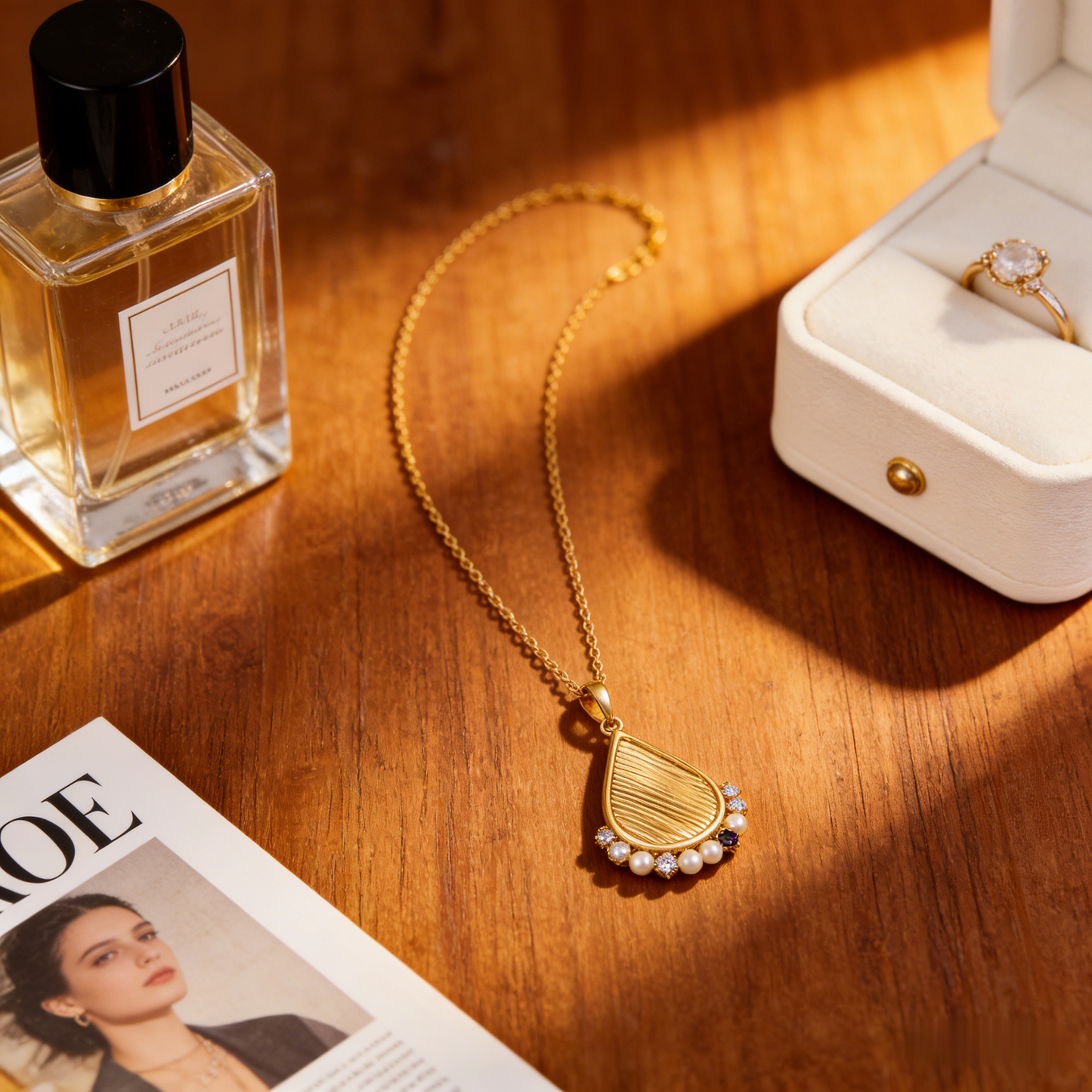 🍂 "Textured Gold Teardrop & Pearls" – Engraved Detailing | Cultured Pearls & Stone Clustered Accent | Boho Chic 🌾