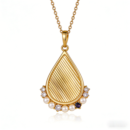🍂 "Textured Gold Teardrop & Pearls" – Engraved Detailing | Cultured Pearls & Stone Clustered Accent | Boho Chic 🌾