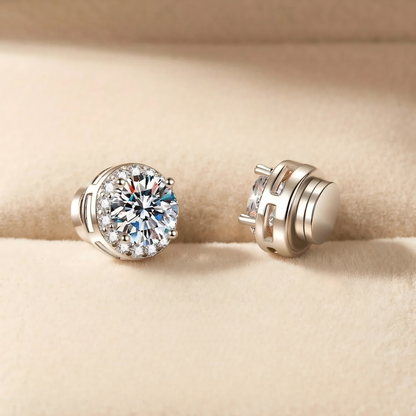 Sparkling Round Diamond Stud Magnetic Earrings